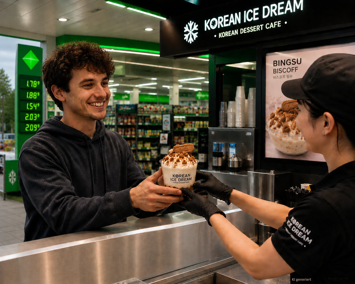 Kunde kauft Biscoff Bingsu an einer Korean Ice Dream Bar