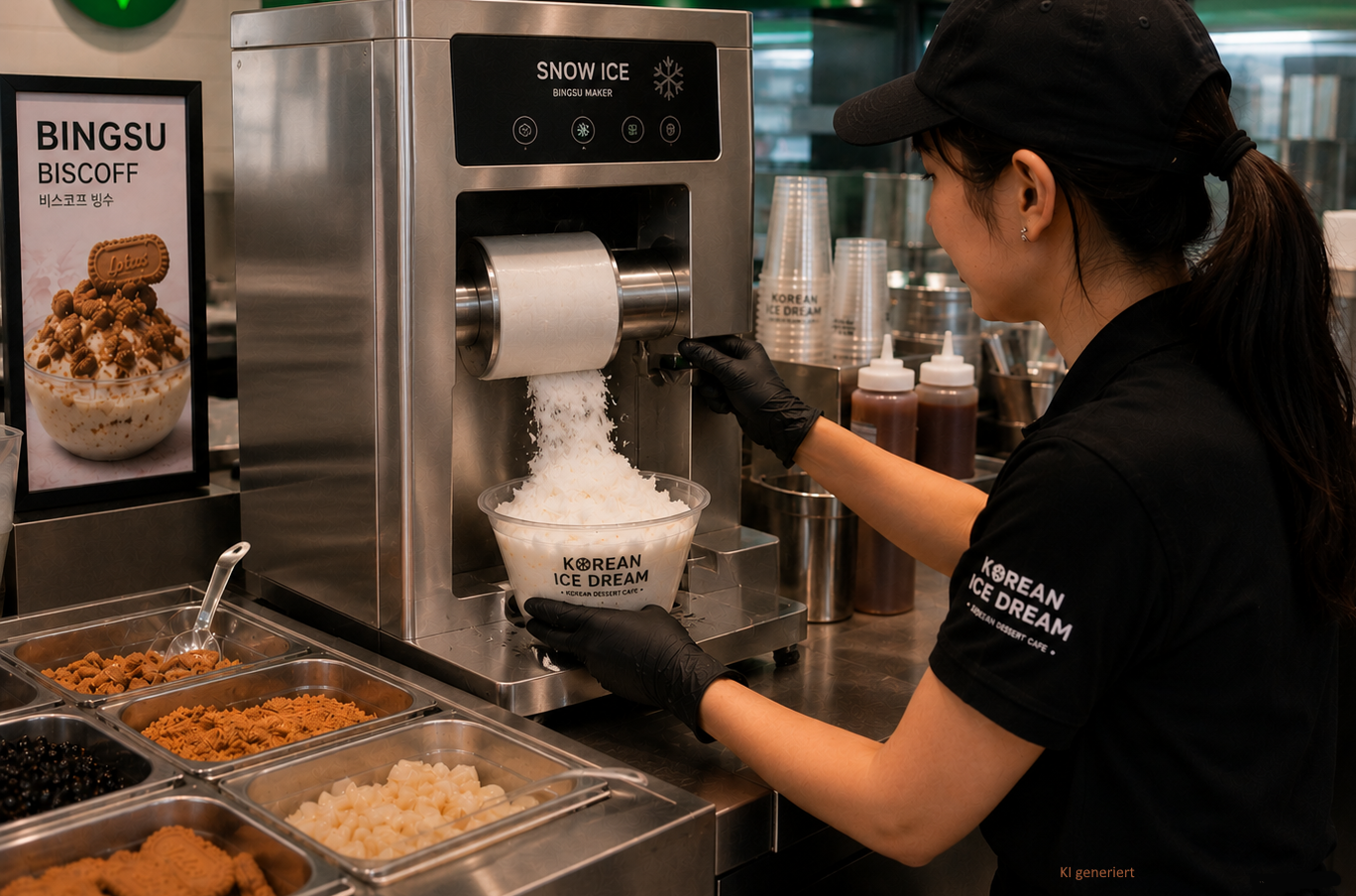 Bingsu Herstellung mit Snow Ice Maschine